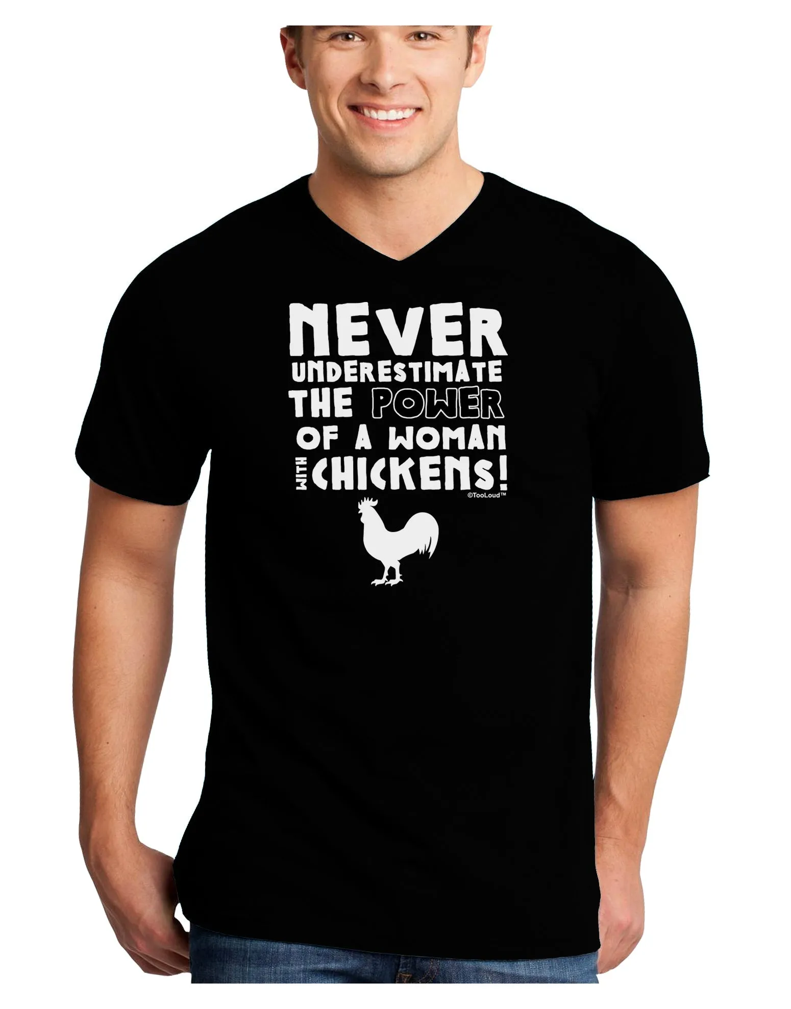 A Woman With Chickens Adult Dark V-Neck T-Shirt