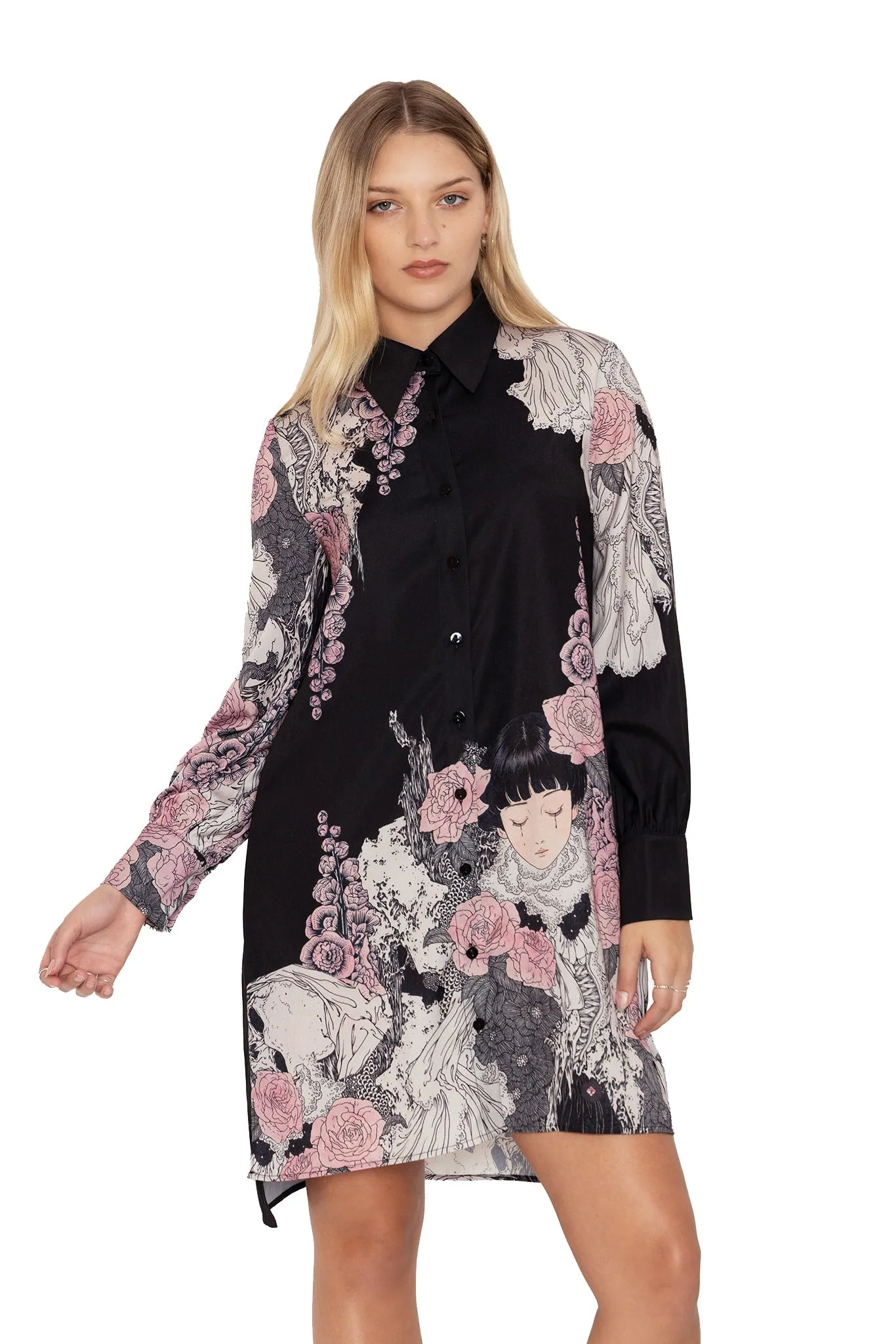 Burial Games Long Sleeve Work It Shirt Dress