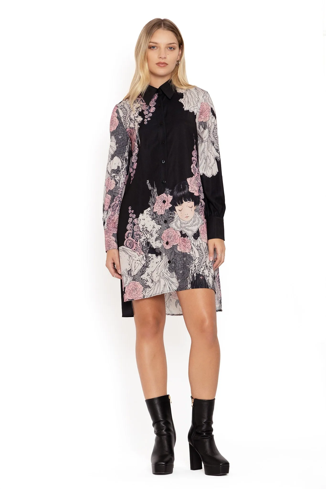 Burial Games Long Sleeve Work It Shirt Dress
