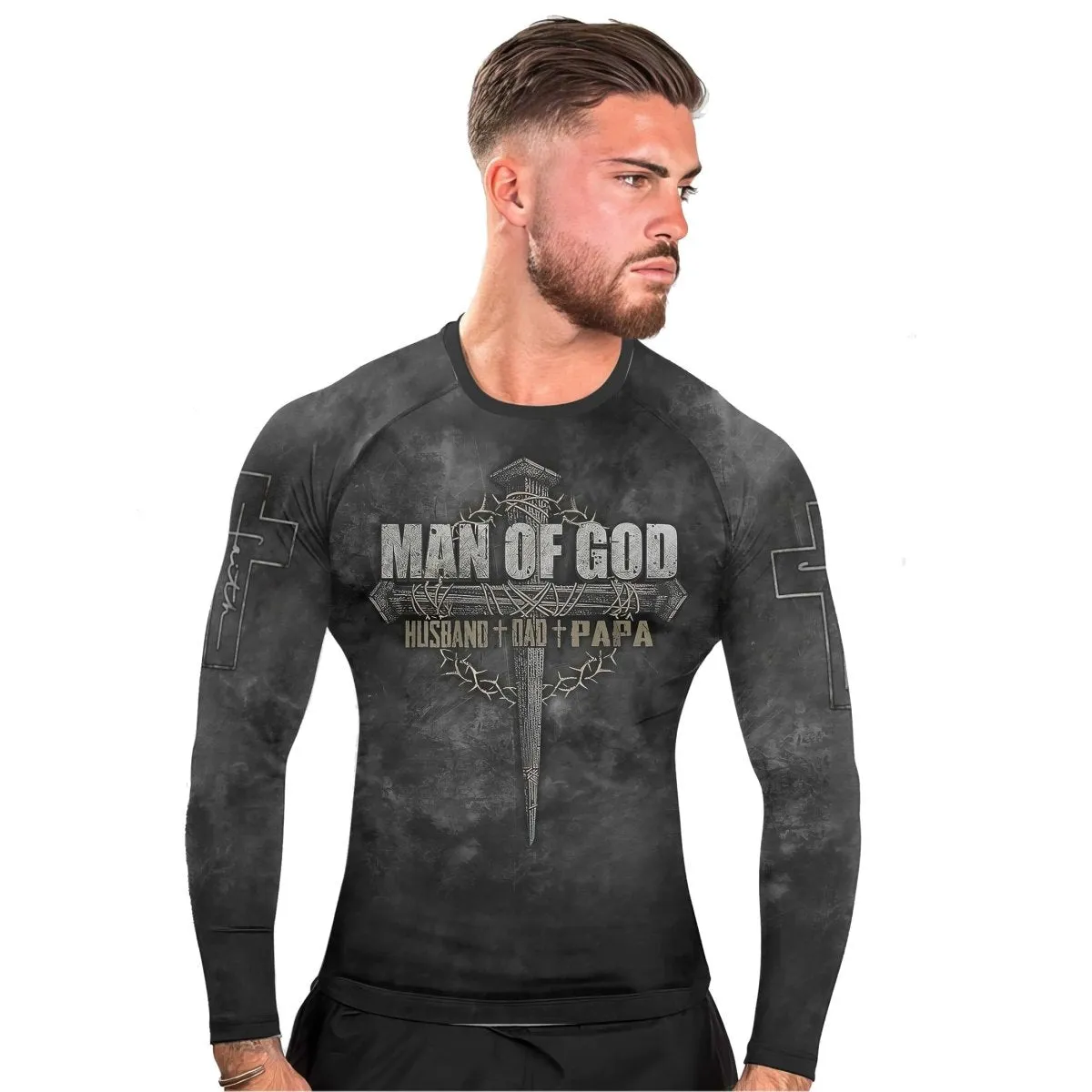 Father Man Of God Men's Long Sleeve Rash Guard