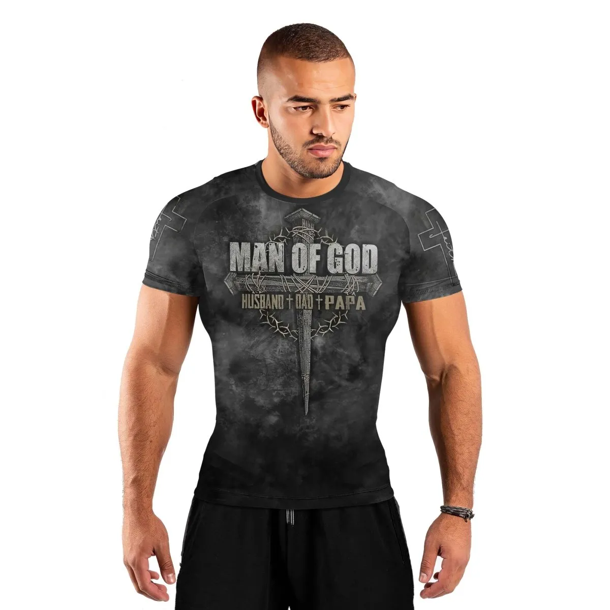 Father Man Of God Men's Short Sleeve Rash Guard