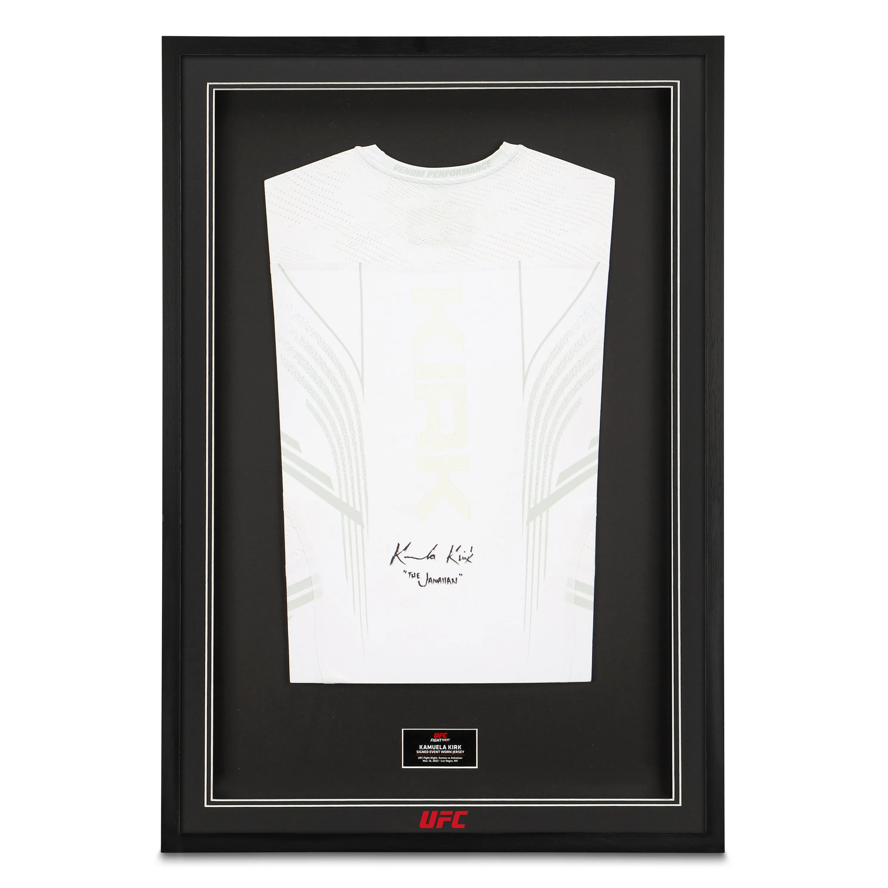 Framed Kamuela Kirk Signed Fight Issued Jersey UFC Fight Night: Santos vs Ankalaev