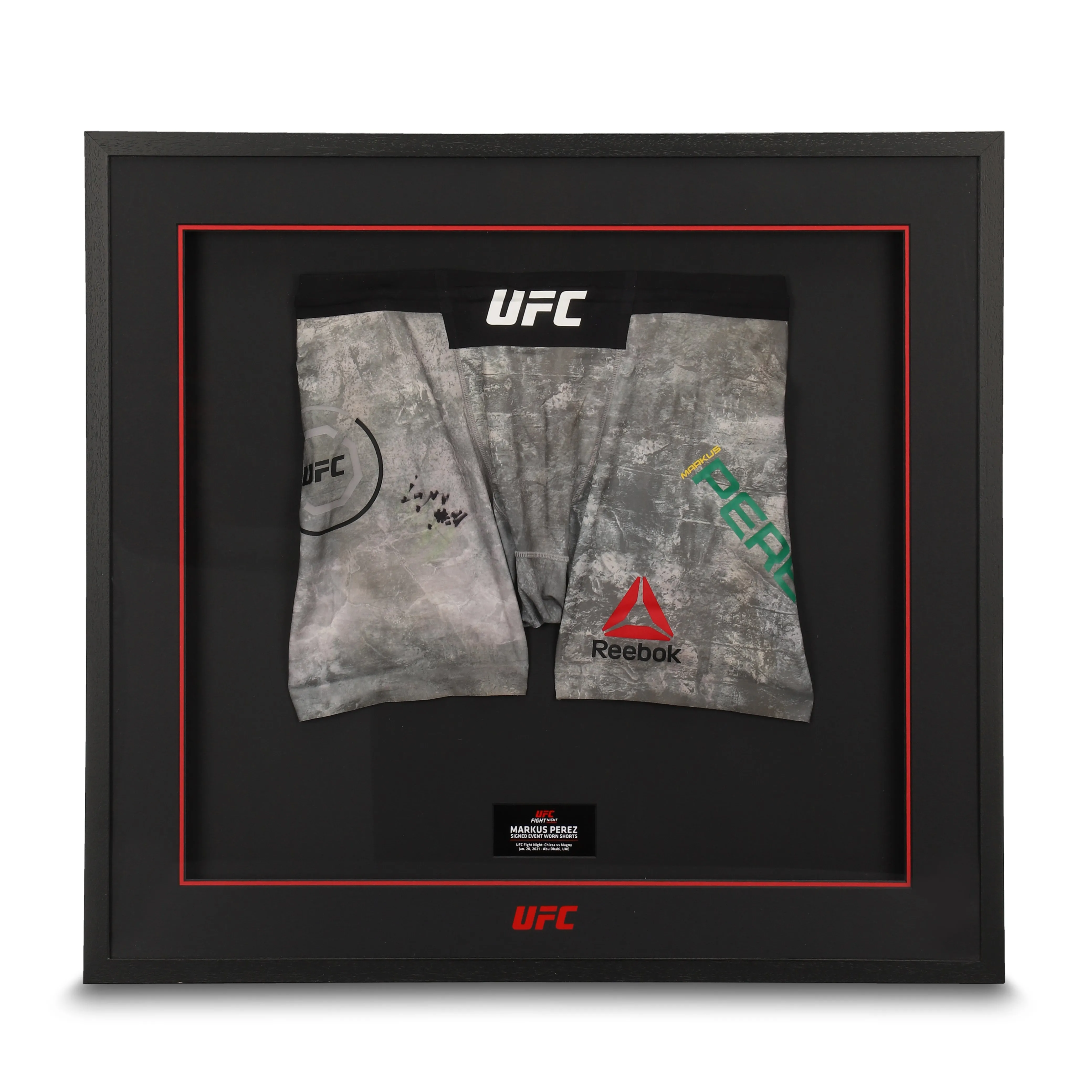 Framed Markus Perez Signed Fight Worn Shorts