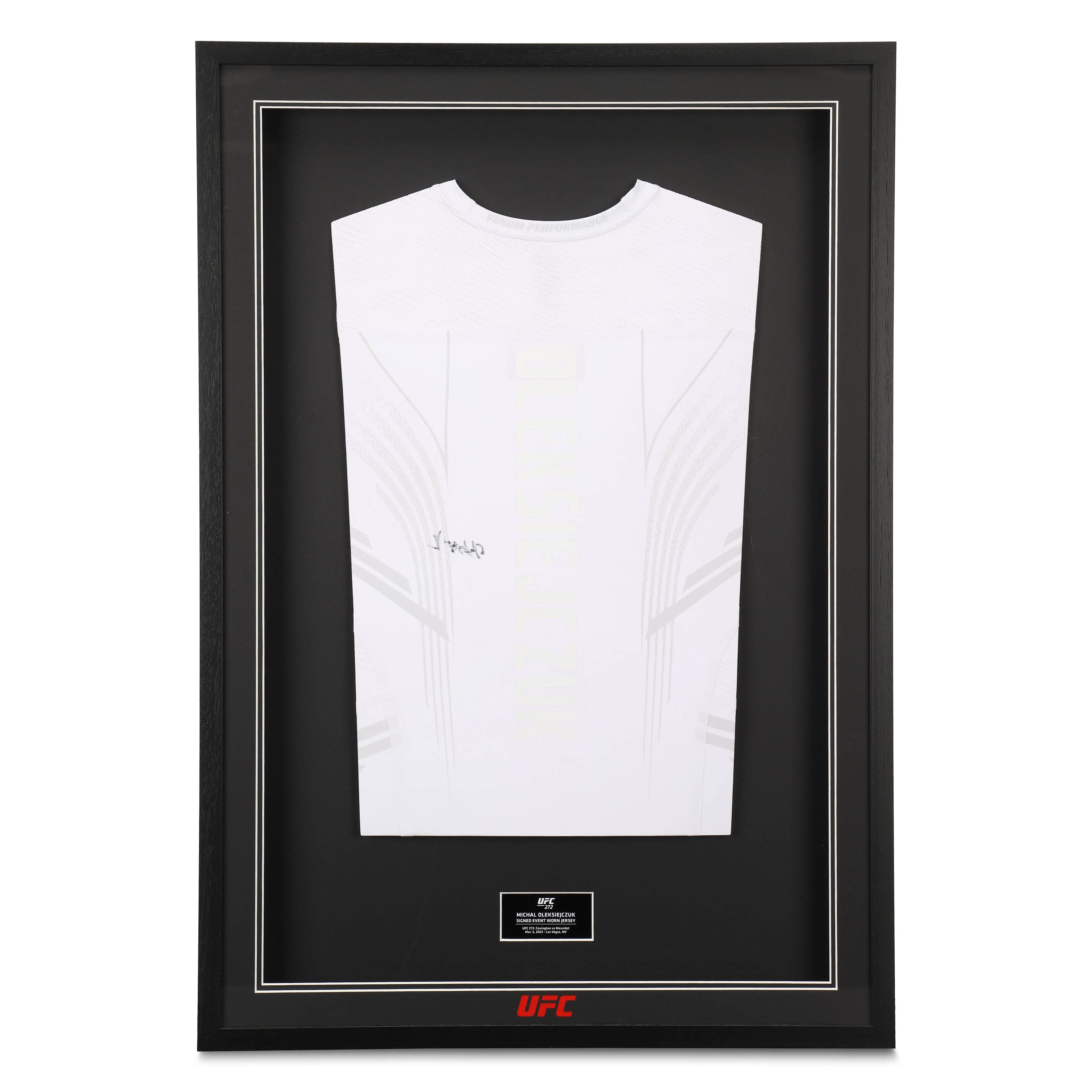 Framed Michal Oleksiejczuk Signed Fight Issued Jersey UFC 272: Covington vs Masvidal