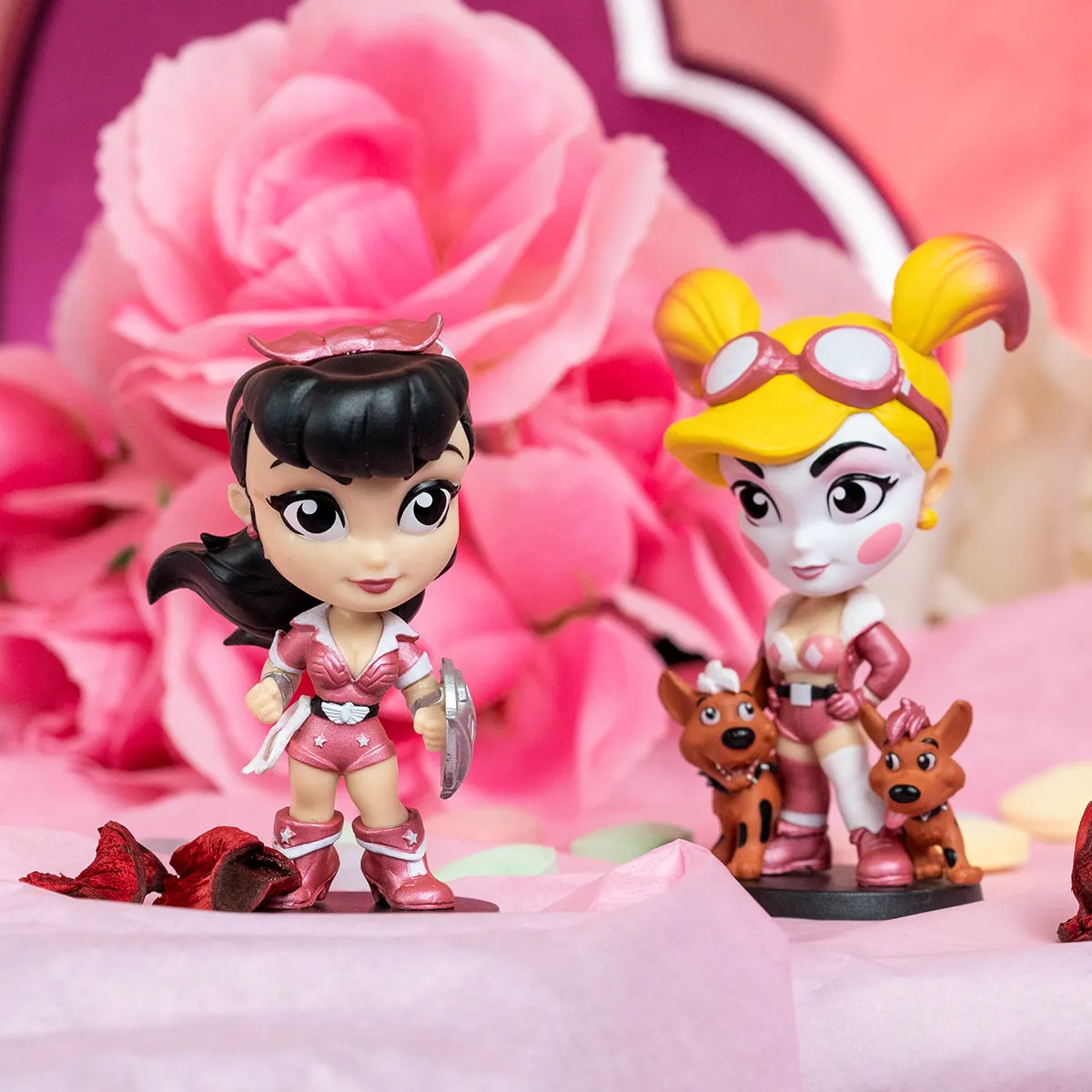 Harley Quinn and Wonder Woman Powerful in Pink Edition DC Lil Bombshells Vinyl Figures (Cryptozoic Exclusive) SOLD OUT!