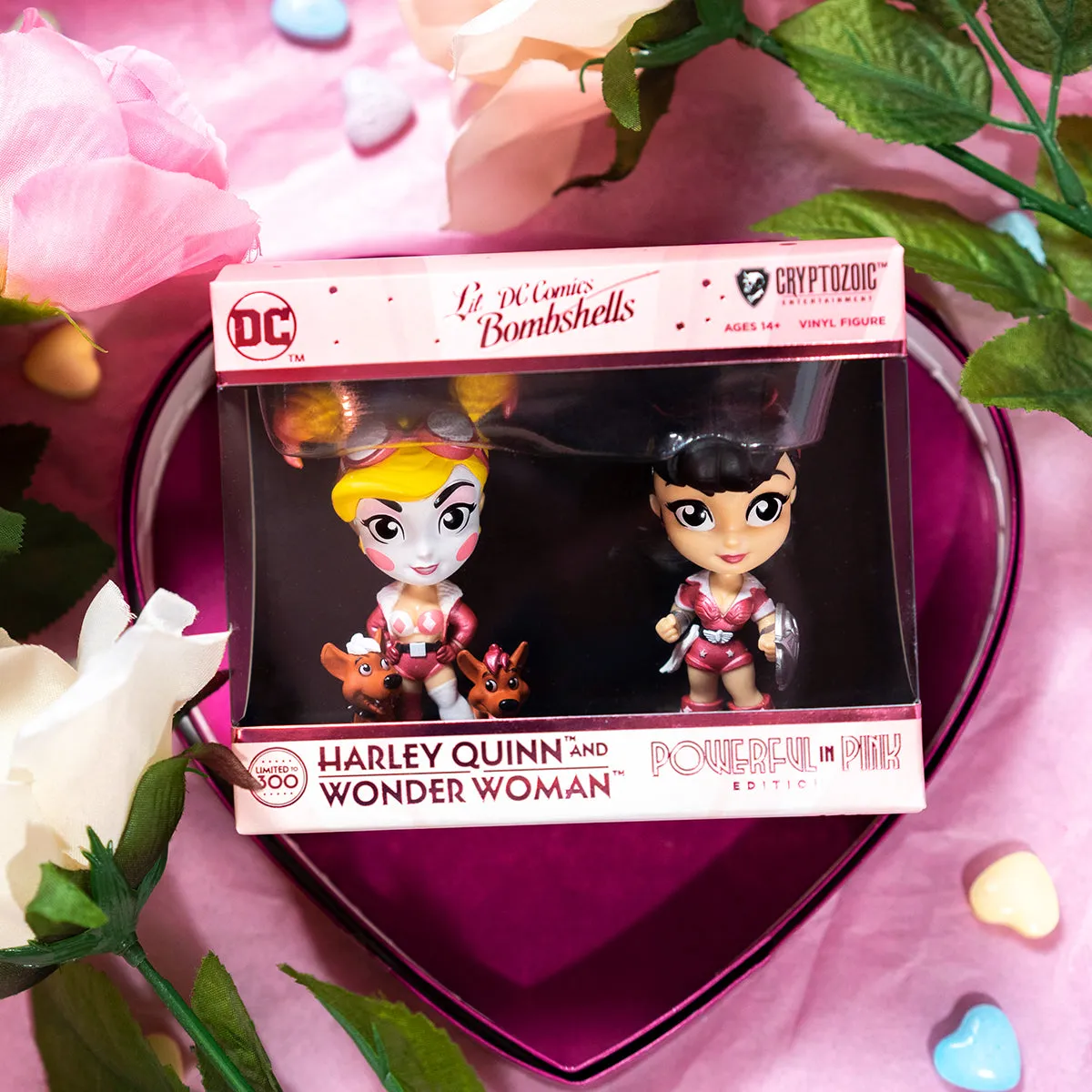 Harley Quinn and Wonder Woman Powerful in Pink Edition DC Lil Bombshells Vinyl Figures (Cryptozoic Exclusive) SOLD OUT!
