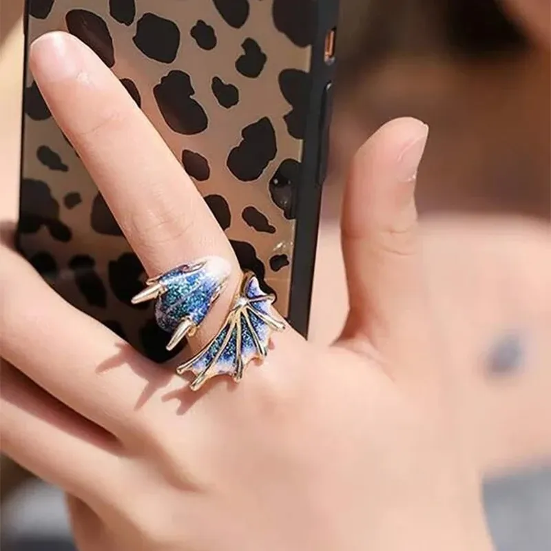Pink and Blue Dragon Couple Rings