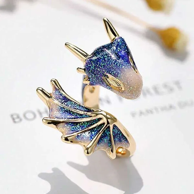 Pink and Blue Dragon Couple Rings