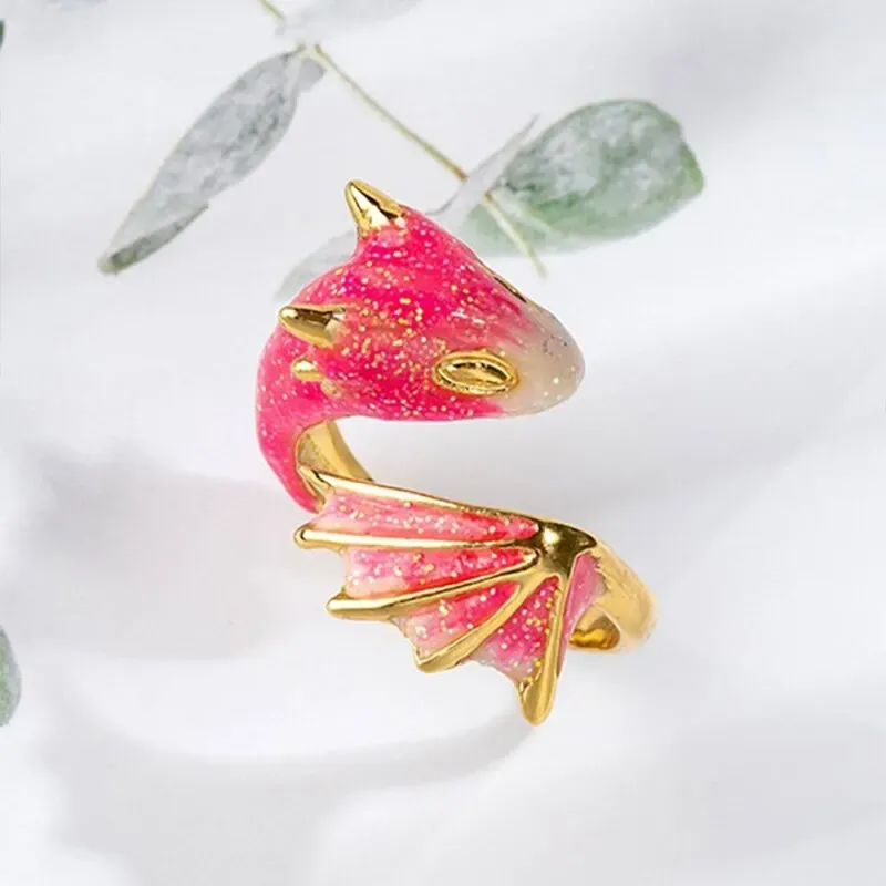 Pink and Blue Dragon Couple Rings