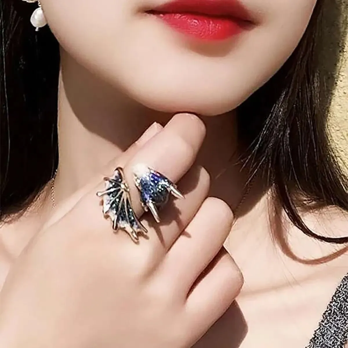 Pink and Blue Dragon Couple Rings
