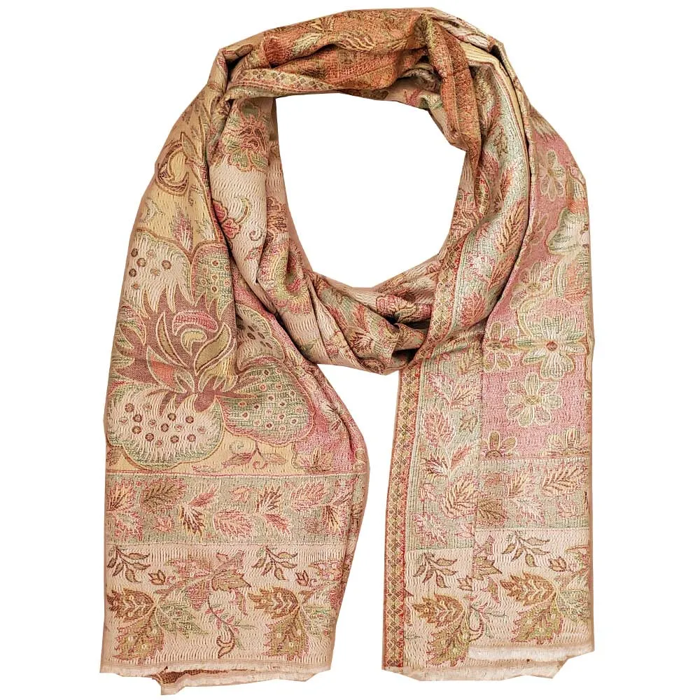 Reversible Faux Pashmina Fabric Silk Rayon Blend Floral Theme Background Design Scarf Shawl