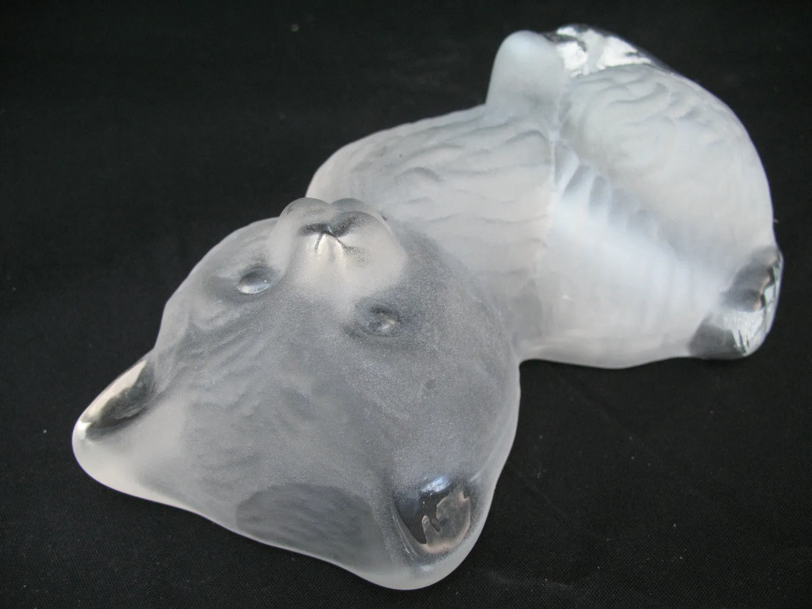 VINTAGE FROSTED Art GLASS 3D CAT CATS KITTY KITTEN Table PAPERWEIGHT Animal Figurine Figurines