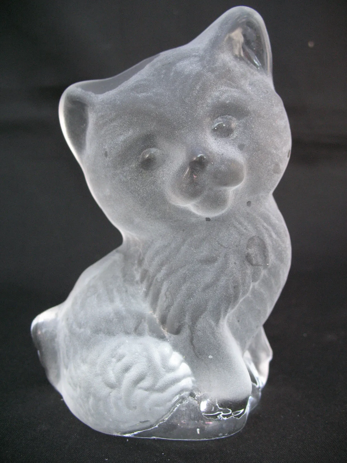 VINTAGE FROSTED Art GLASS 3D CAT CATS KITTY KITTEN Table PAPERWEIGHT Animal Figurine Figurines