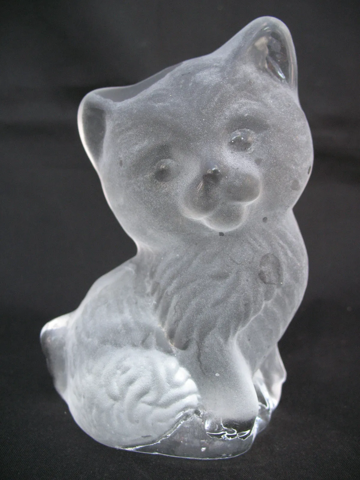 VINTAGE FROSTED Art GLASS 3D CAT CATS KITTY KITTEN Table PAPERWEIGHT Animal Figurine Figurines