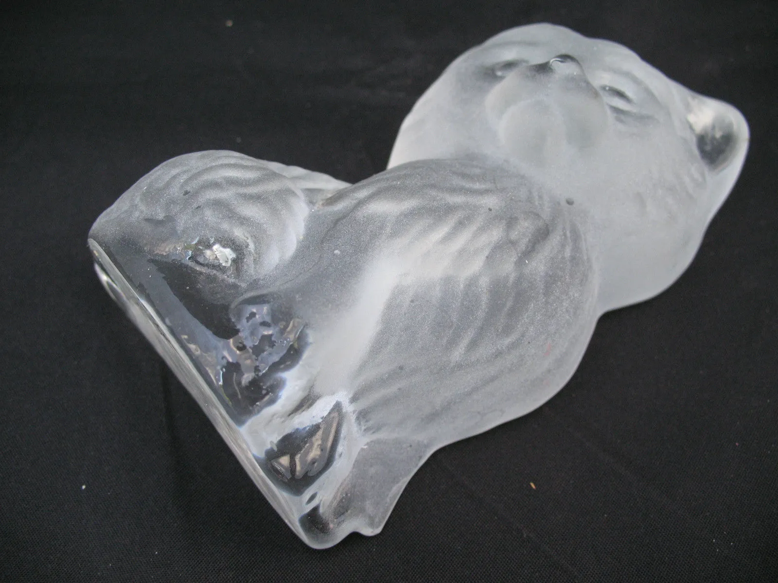 VINTAGE FROSTED Art GLASS 3D CAT CATS KITTY KITTEN Table PAPERWEIGHT Animal Figurine Figurines