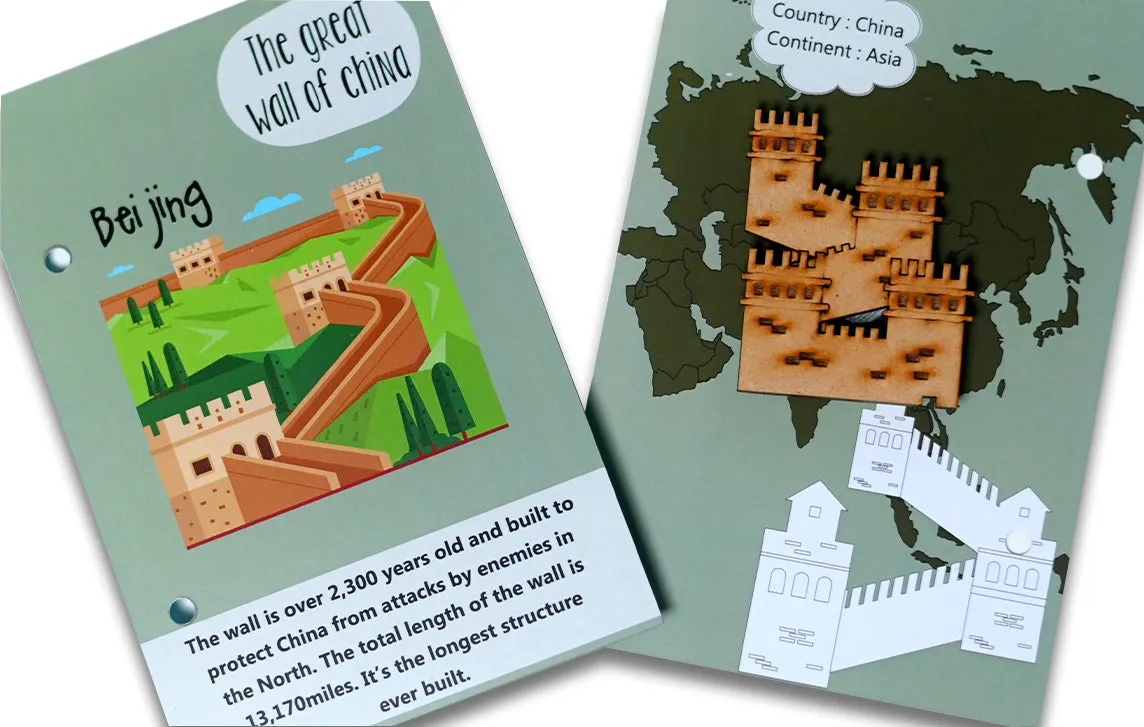 World Monuments Flashcards With Activity / World Monuments Activity Book With Wooden Monuments.