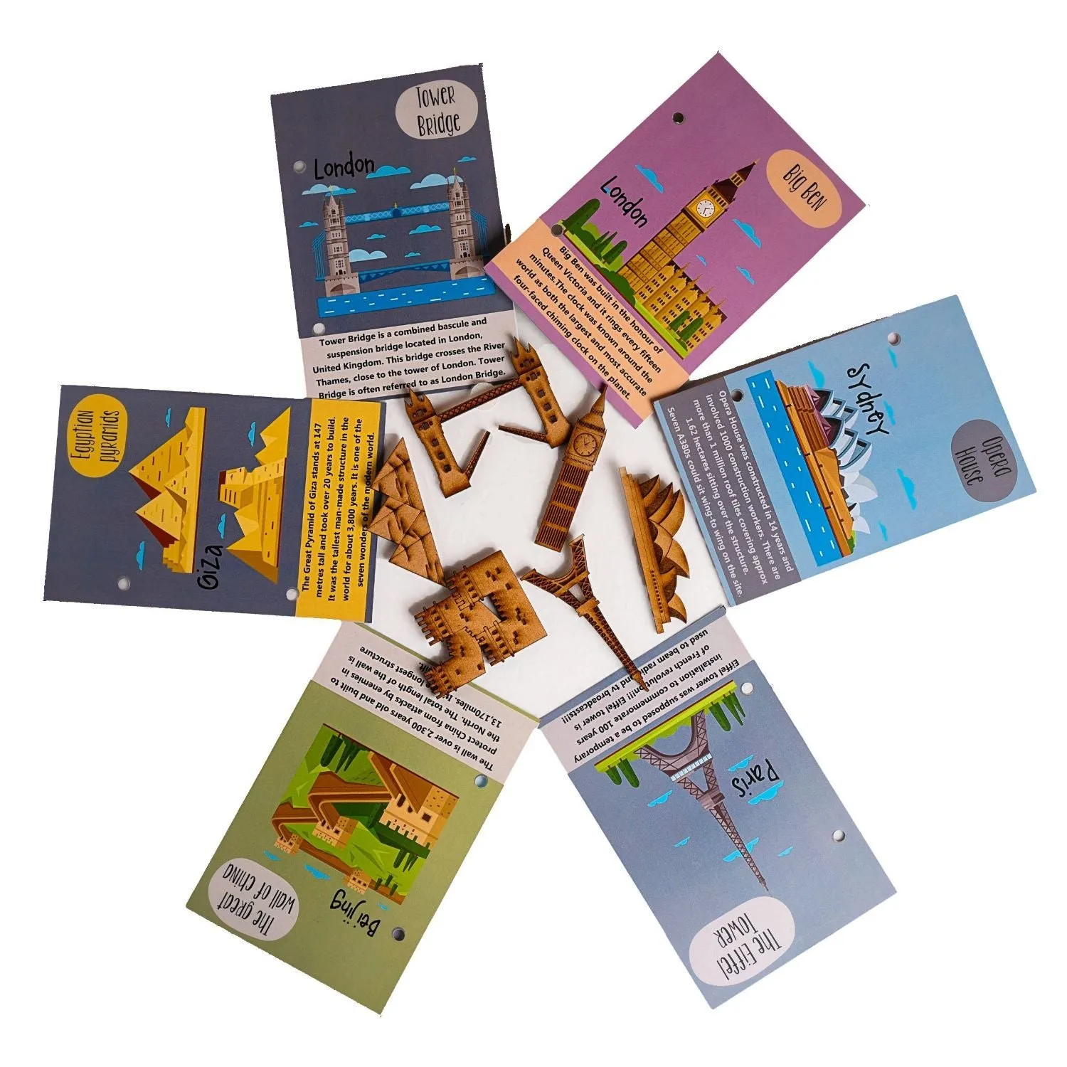 World Monuments Flashcards With Activity / World Monuments Activity Book With Wooden Monuments.
